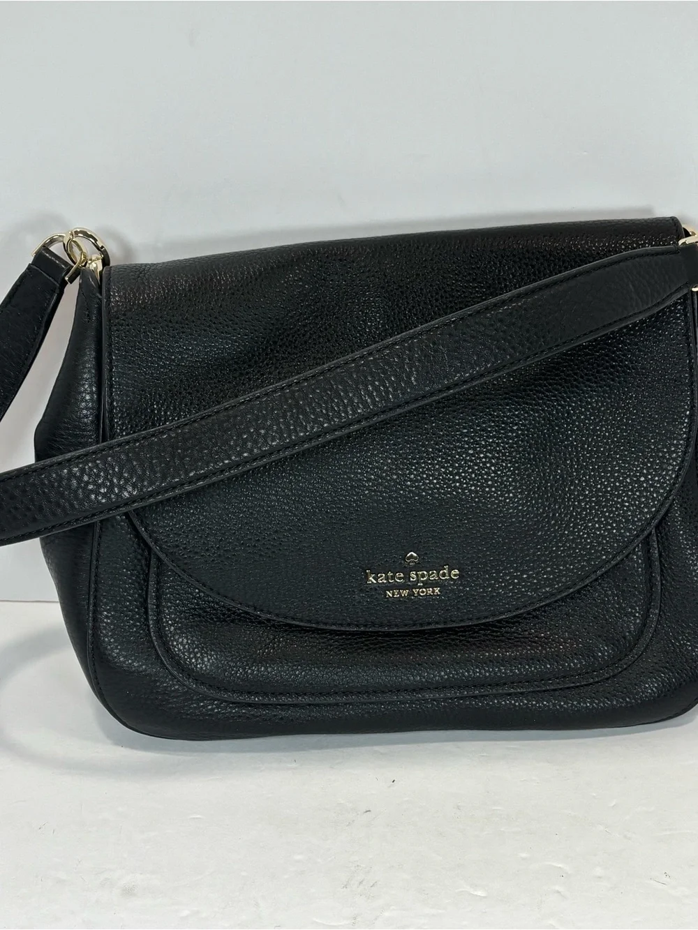 Kate Spade Leila Medium Triple Compartment Black Pebbled Leather Shoulder Bag